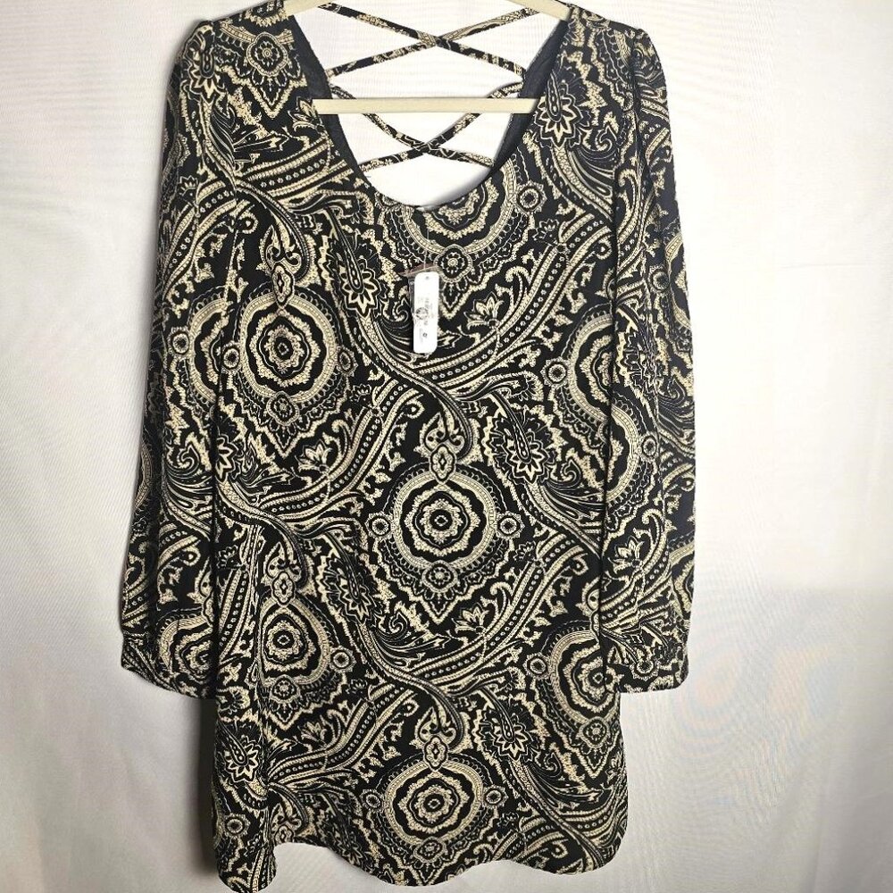 Blu Pepper Long Sleeve Dress Women's Black & Cream Size L NWT